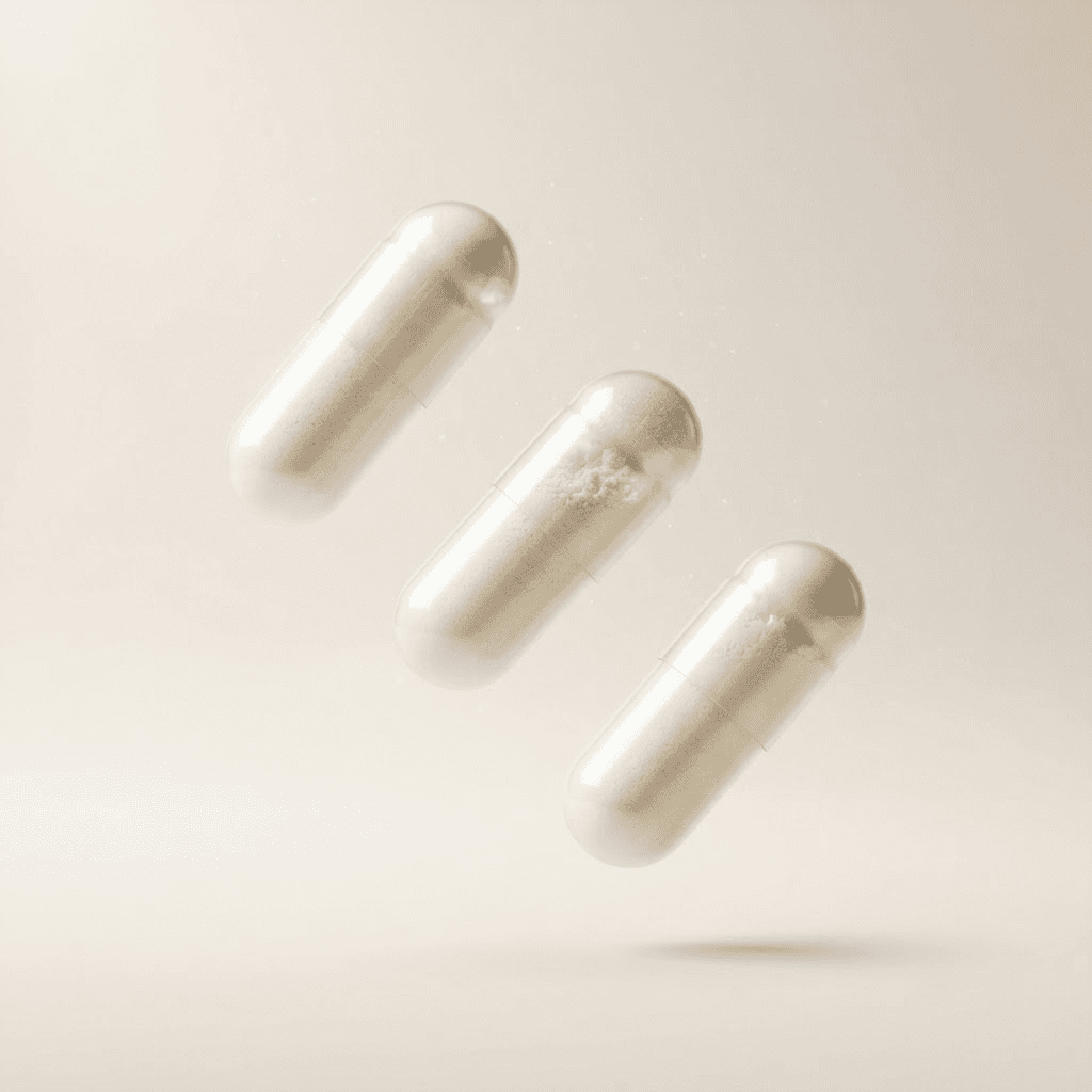 Three Vitaself capsules photographed in macro