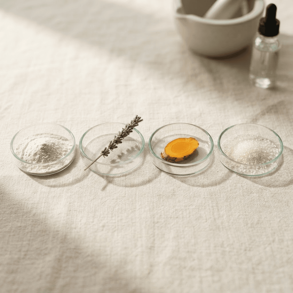 Raw Vitaself ingredients in glass dishes