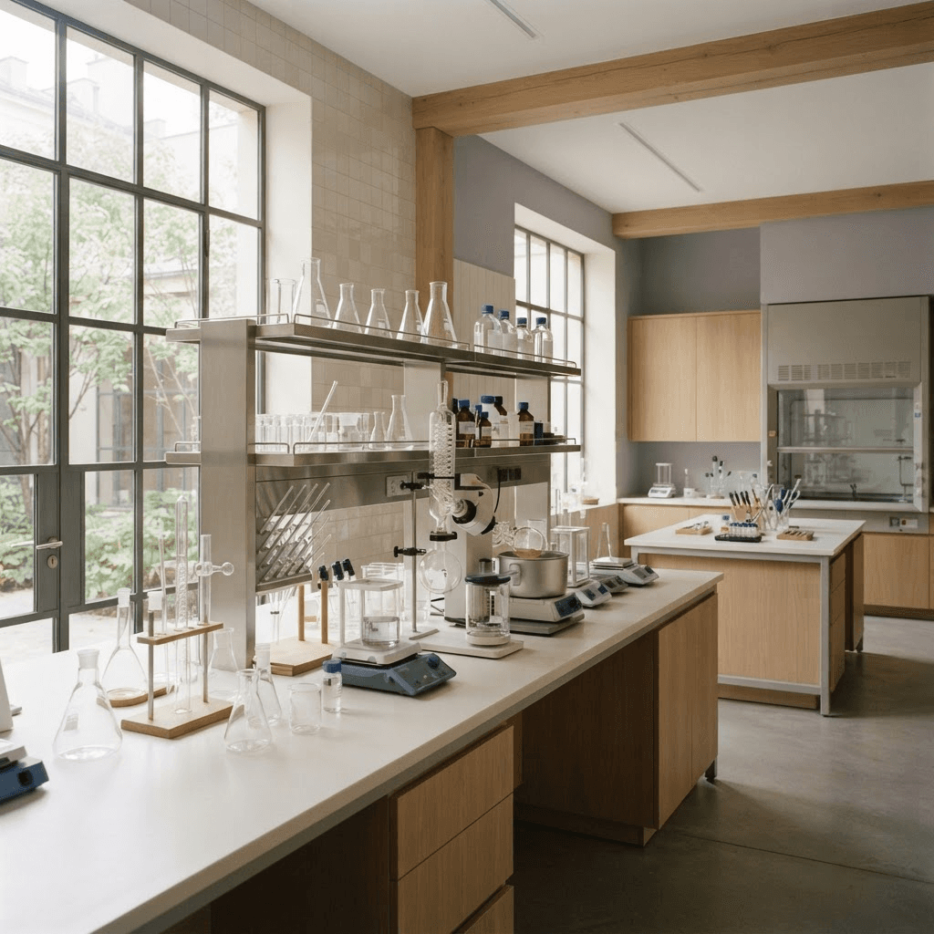 Vitaself pharmaceutical laboratory interior in soft daylight