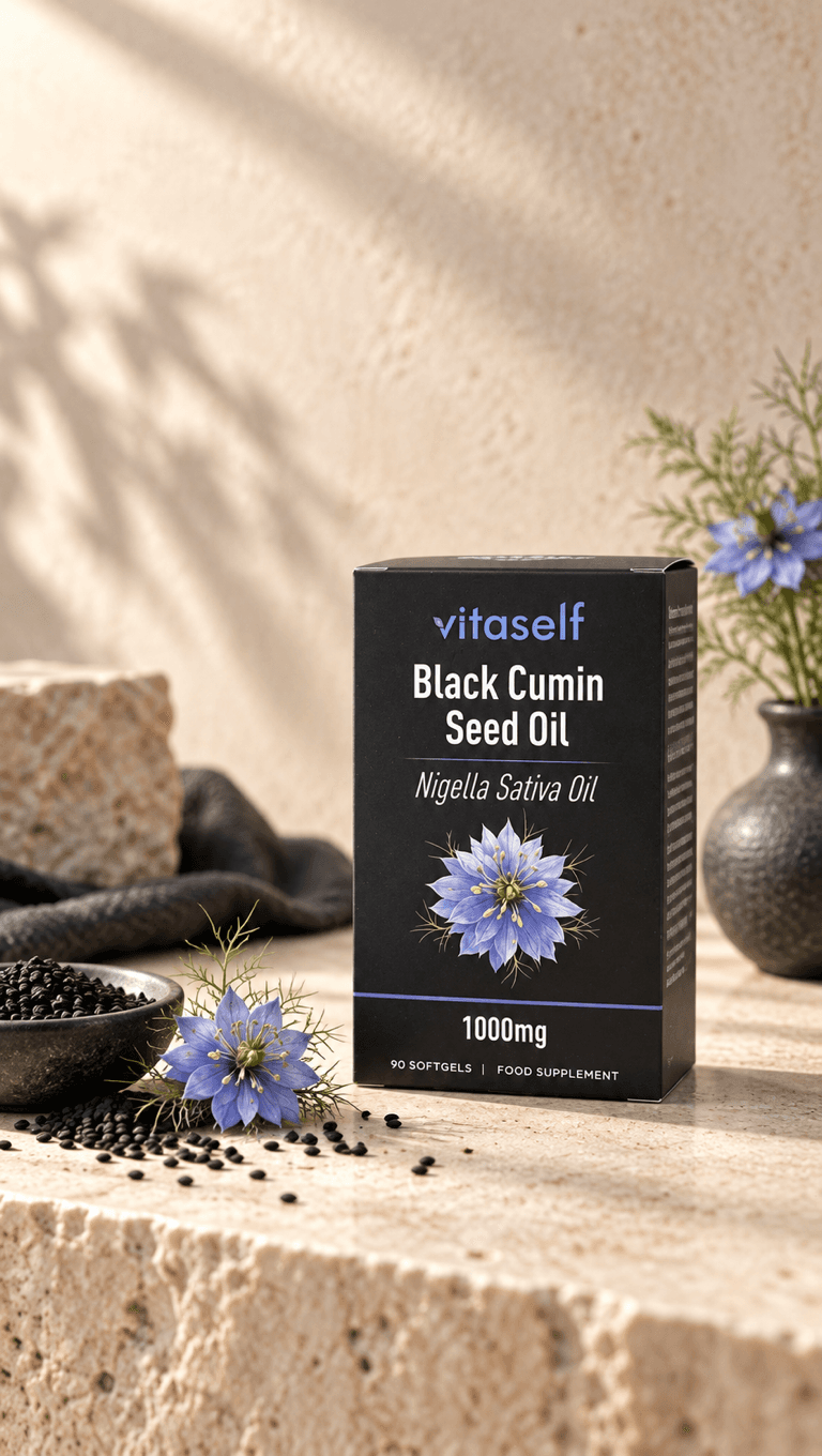 Vitaself Çörek Otu Yağı kutusu — 1000 mg, 90 softgel